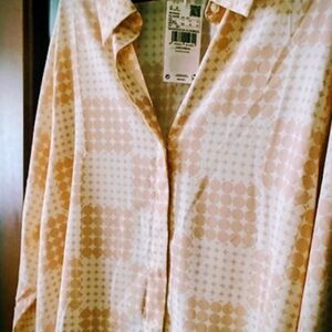 Mango Peach and Cream Patterned Blouse